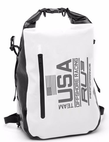 RU3 Racing Team yacht sport dry bag white n black and Reflective - Hashtag Board Co.
